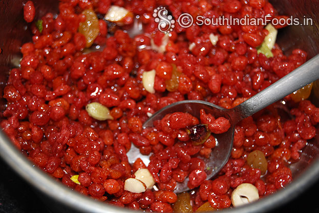 Beetroot boondis absorbed all the sugar syrup