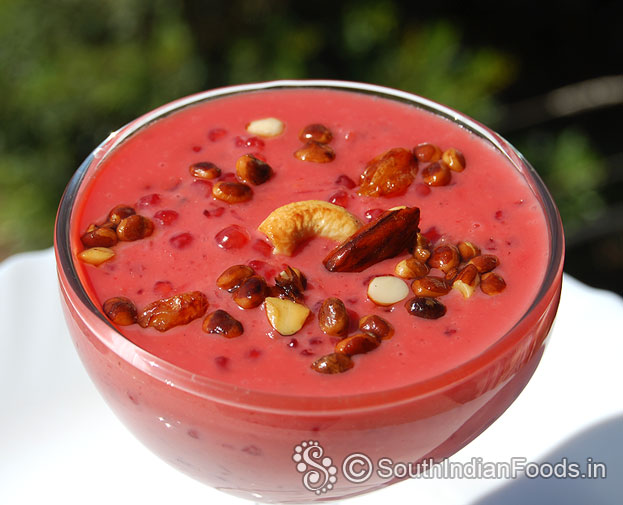 Add ghee roasted nuts, beetroot sabudana kheer is ready