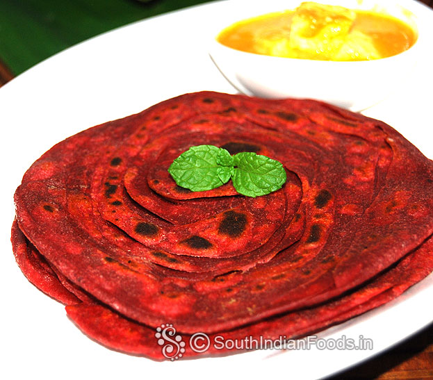 Crispy multi layered beetroot paratha ready