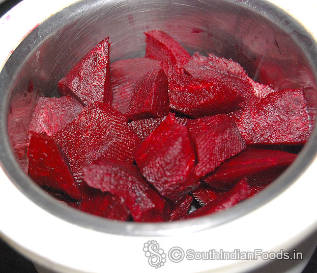 Add beetroot in a mixie jar, grind to fine puree with half cup of water