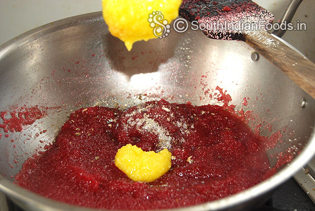 Add ghee into beetroot kesari bath