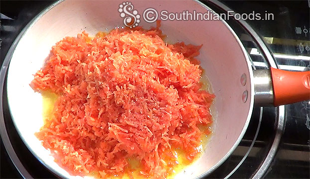 In the same pan, add 3 tbsp ghee and carrot, saute for 3 min