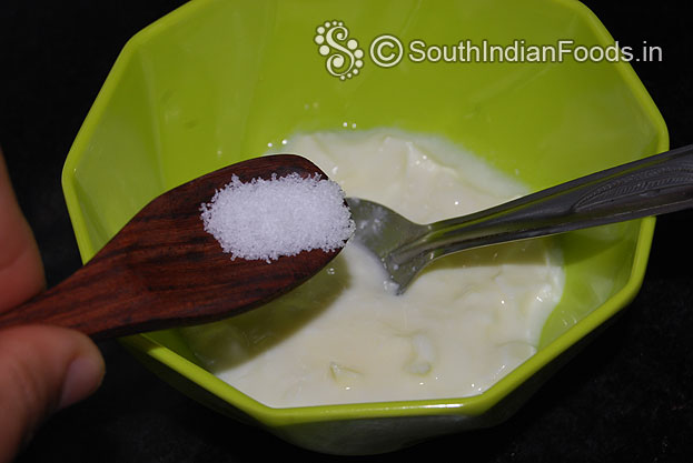 Add fresh curd in a bowl beat well,  then add salt