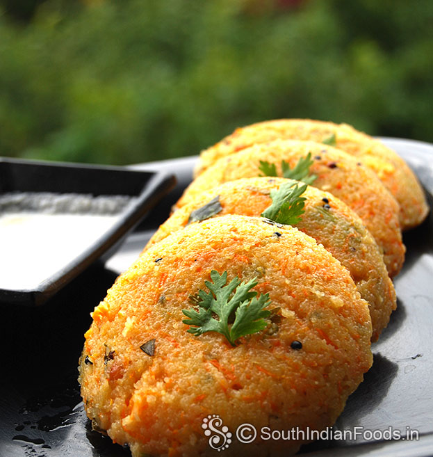 Soft carrot idli, serve hot with chutney