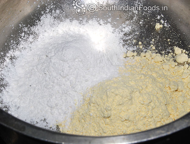 In a bowl add rice flour, gram flour