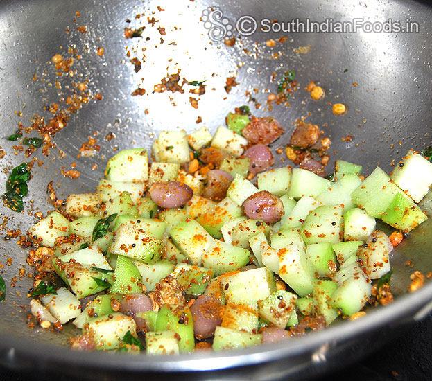Add chow chow, turmeric powder & red chilli pwoder saute for 3 min