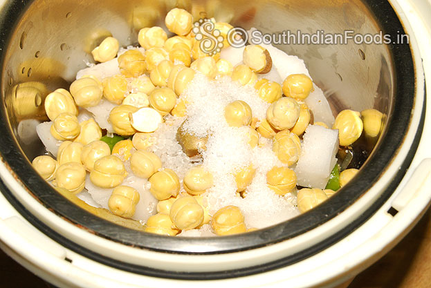Then add roasted gram, sugar & salt