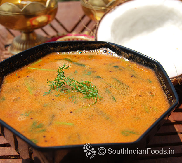 Coconut milk rasam ready, serve hot with rice