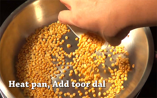 Heat pan, add toor dal