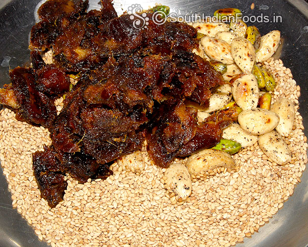 Add all roasted ingredients in a plate, let ti cool