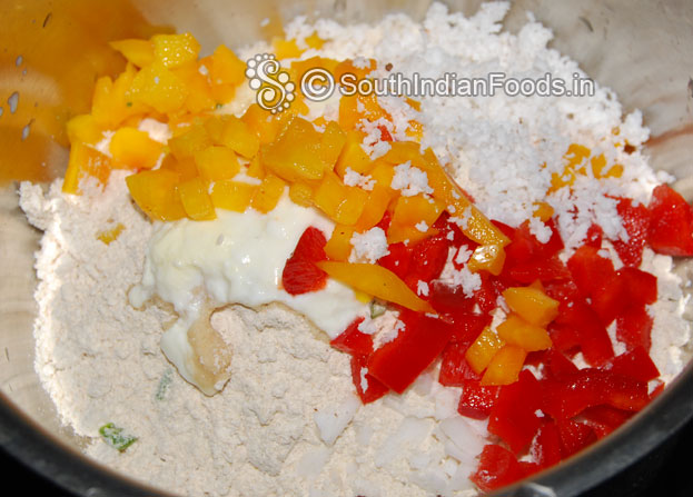 Add red, yellow capsicum & coconut
