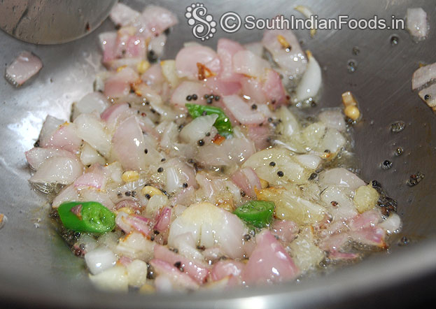 Heat oil add mustard, urad dal, garlic, onion,& green chilli saute