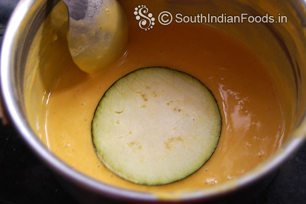 Dip eggplant into the batter