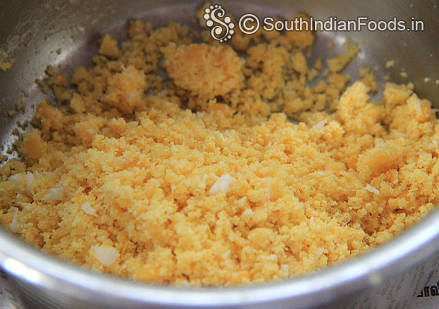 Coarsely ground bengal gram is ready add grated coconut