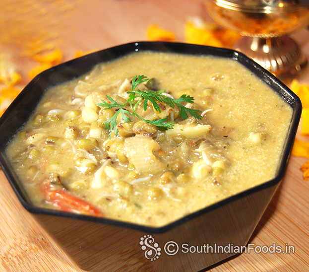 Sprouted green gram kurma ready, serve hot with rice, idli, dosa, uthappam or chapathi
