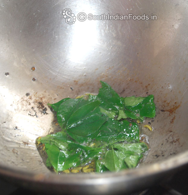 Heat oil, add mustard, fennel seeds, curry leaves
