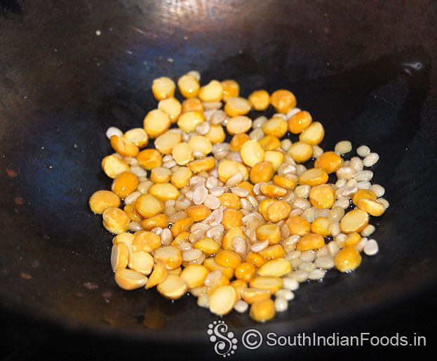 Heat 2 tbsp oil, add chana dal, urad dal roast till light brown