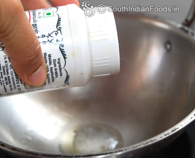 Heat pan add 2 tbsp sesame oil, add mustard & hing
