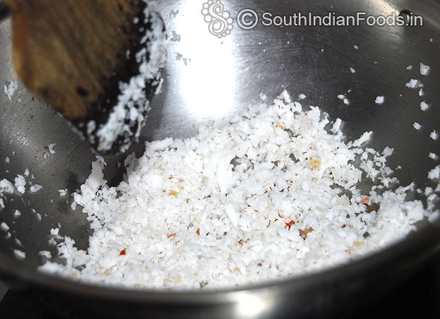 Heat pan, add coconut