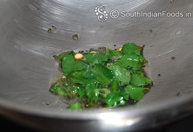 Heat oil, add mustard, chana dal, urad dal, curry leaves