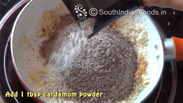 Add ground black rice jaggery powder, cardamom powder