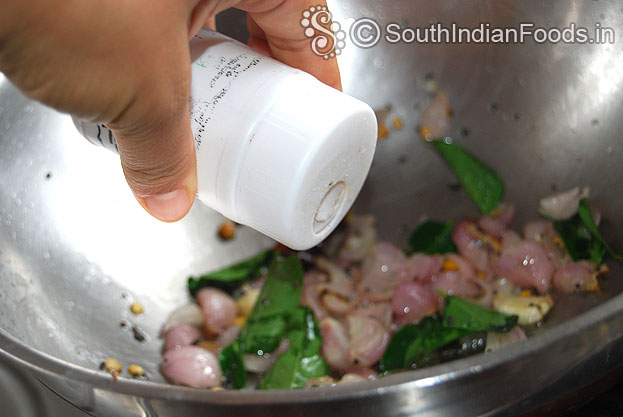 Add curry leaves, asafetida saute