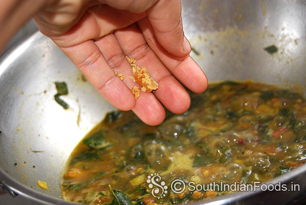 Finally add grated jaggery, cut off heat, serve hot with rice or millet rice