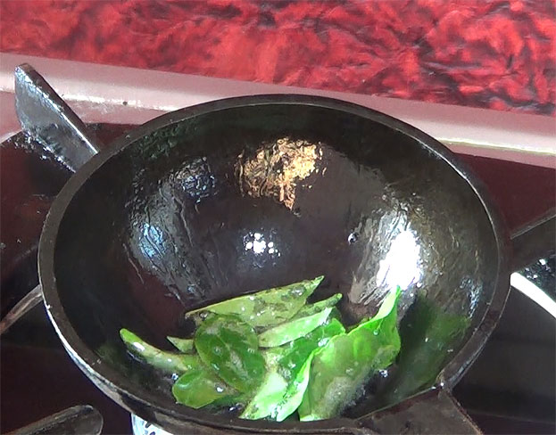 For tempering:- Add oil, mustard, green chilli & curry leaves