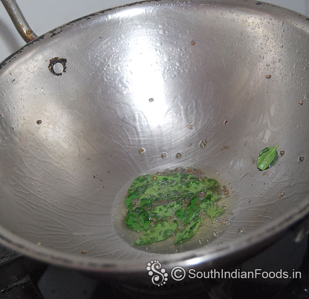 Heat oil, add mustard and curry leaves