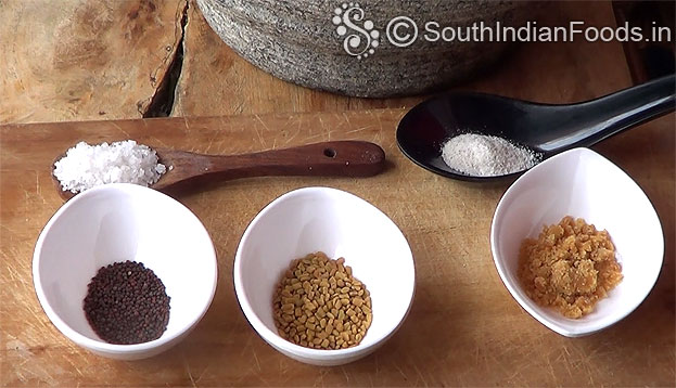 Mustard, fenugreek, jaggery, asafoetida & salt