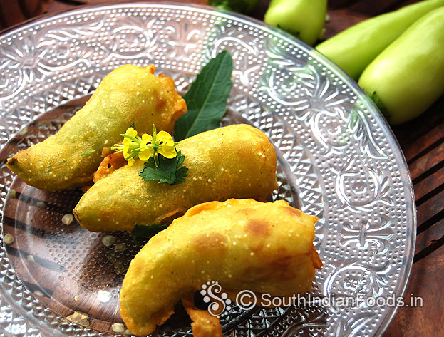 Spicy stuffed chilli fry ready, serve hot with green chutney