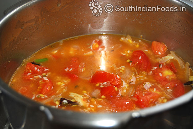 Add water, cover lid cook for 3 whistles