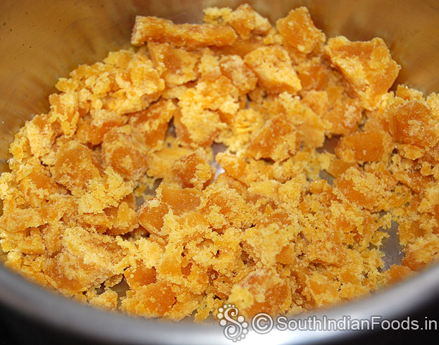 Heat pan, add jaggery