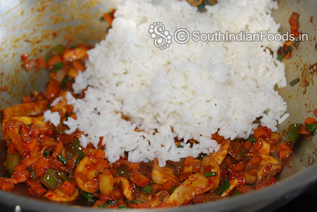 Add boiled jeeraga samba rice salt mix well