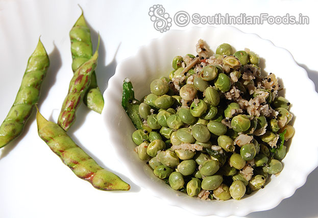 Pachai thuvarai sundal / fresh pigeon peas stir fy