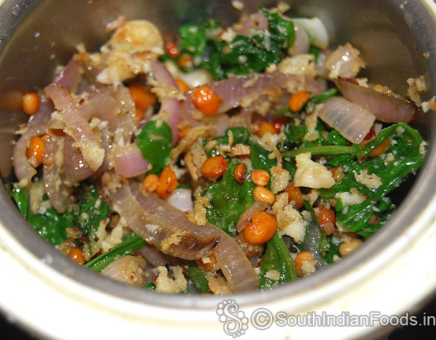 Put all roasted ingredients in mixie jar, coarsely grind