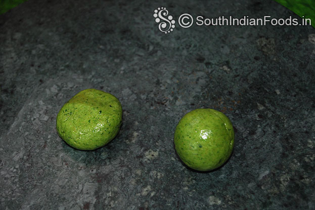 Divide palak dough into equal size blls