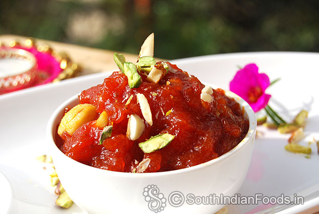 Delicious and healthy papaya halwa ready, serve hot or cold