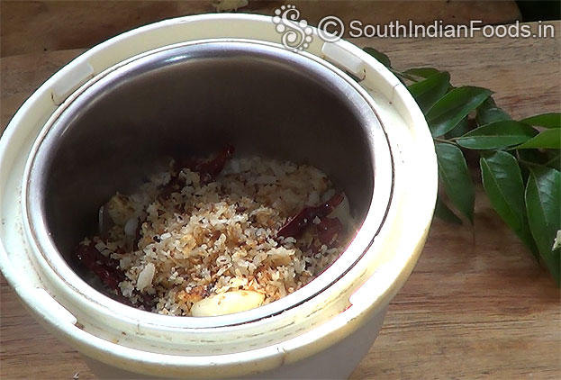 Put roasted ingredients in mixer jar, coarsely grind without water