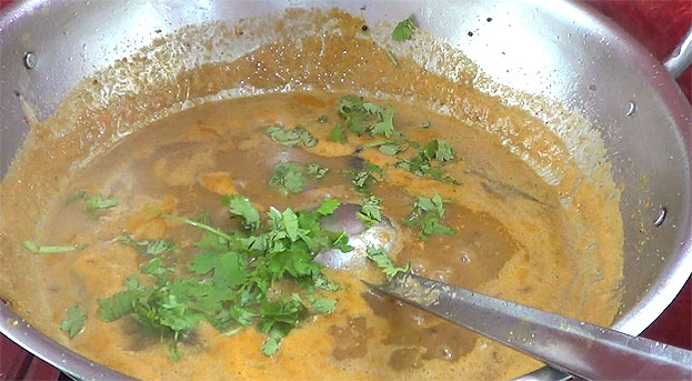 Add coriander leaves, cut off heat