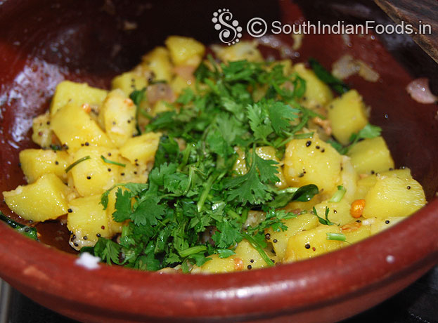 Finally add coconut, coriander leaves mix well & cut off heat