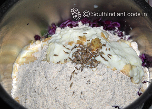 dd curd, cumin, ginger, salt & water mix well & make soft sticky dough