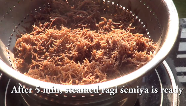 After 5 min steamed ragi semiya ready