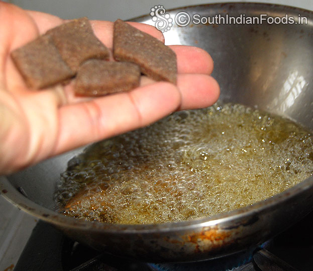 Heat oil, put ragi diamond cuts & deep fry