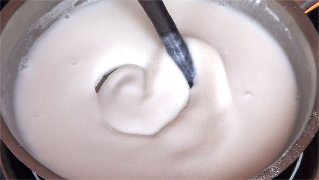 Heat rice flour batter