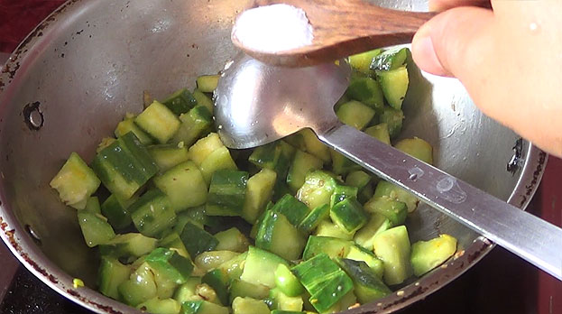 Add salt, saute till soft