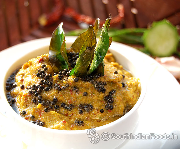 Ridge gourd chutney ready, serve hot with idli, dosa, rice or chapathi