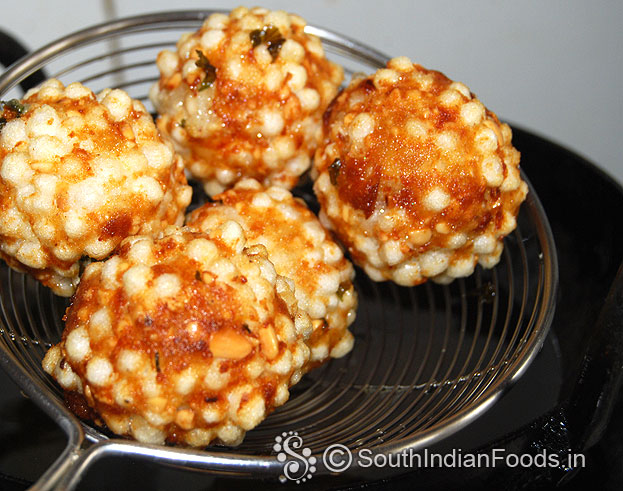 Crispy sago potato balls ready, remove it from oil