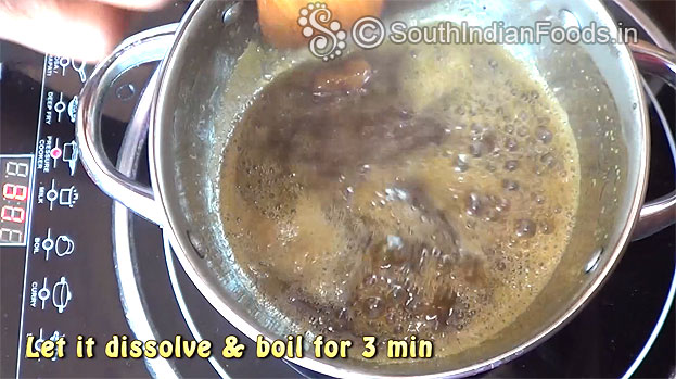 Jaggery syrup ready, cut off heat