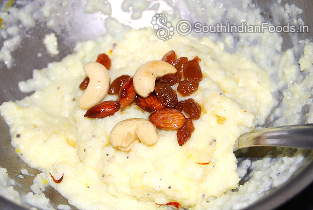 Add ghee roasted cashews, almonds & raisins